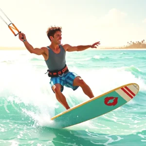 Un joven surfero disfruta el kitesurf en la playa