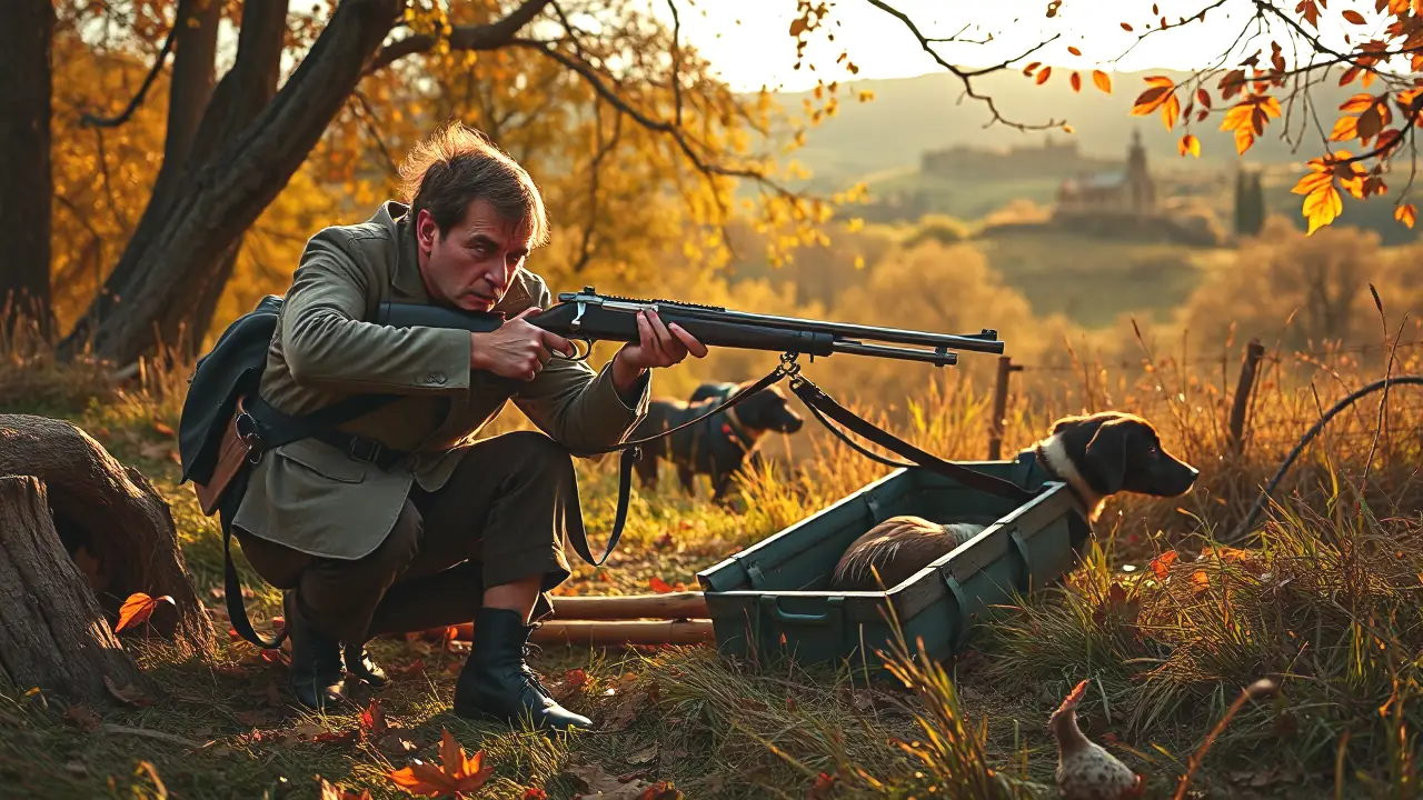 Un cazador español realista busca el ciervo