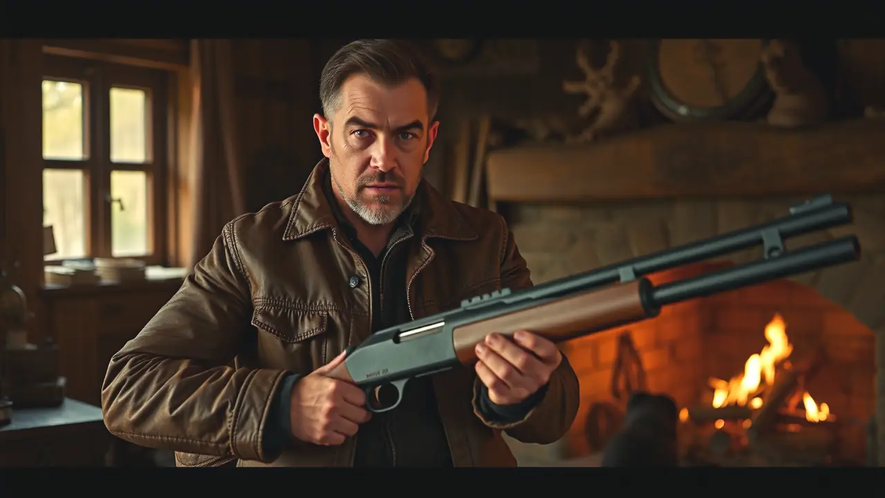 Un hombre robusto caza en la sierra