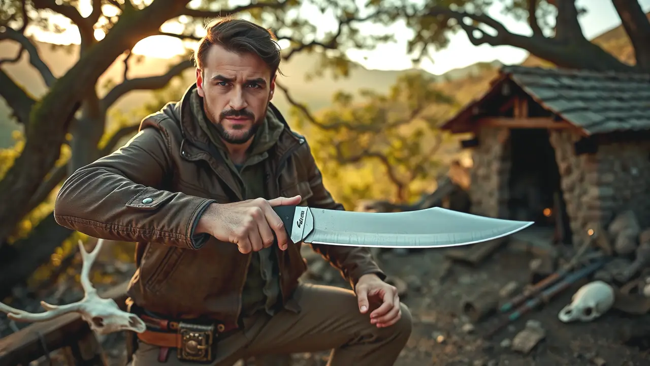 Un cazador español robusto con su cuchillo