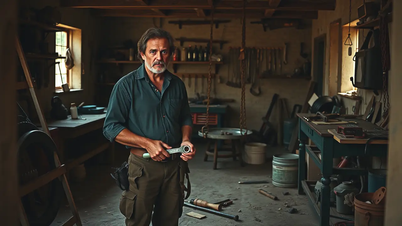 Un hombre curtido trabaja en su taller