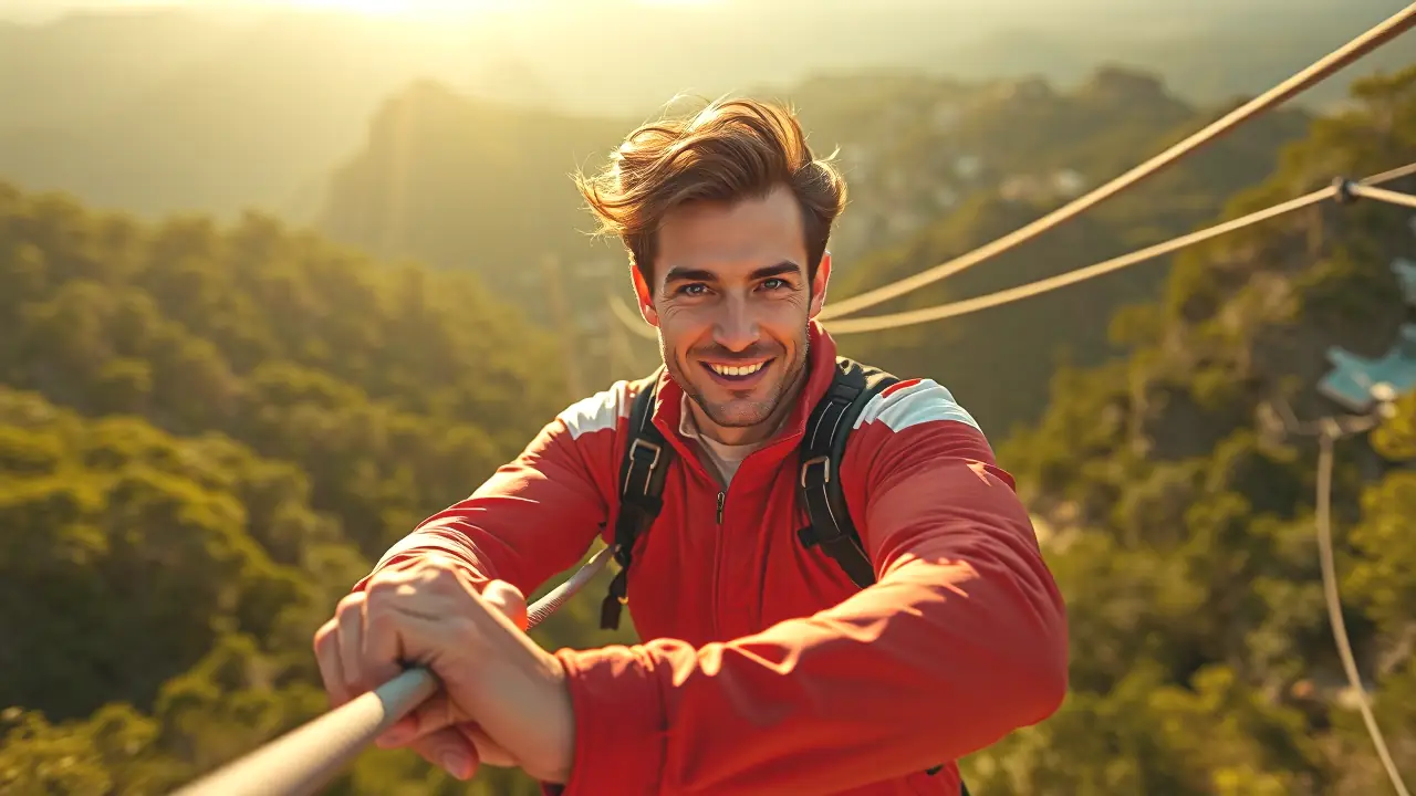 Un hombre atlético en rojo se desliza velozmente