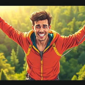 Un hombre atlético disfruta una tirolina en la naturaleza