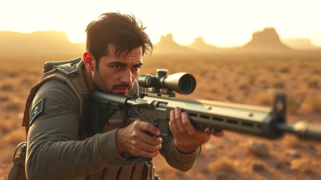 Un francotirador español se prepara en el desierto