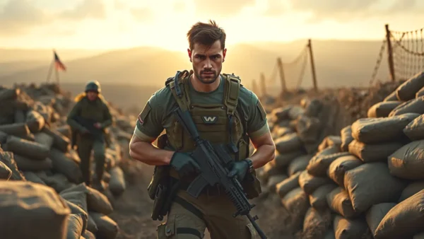 Soldado español en entrenamiento realista y dramático