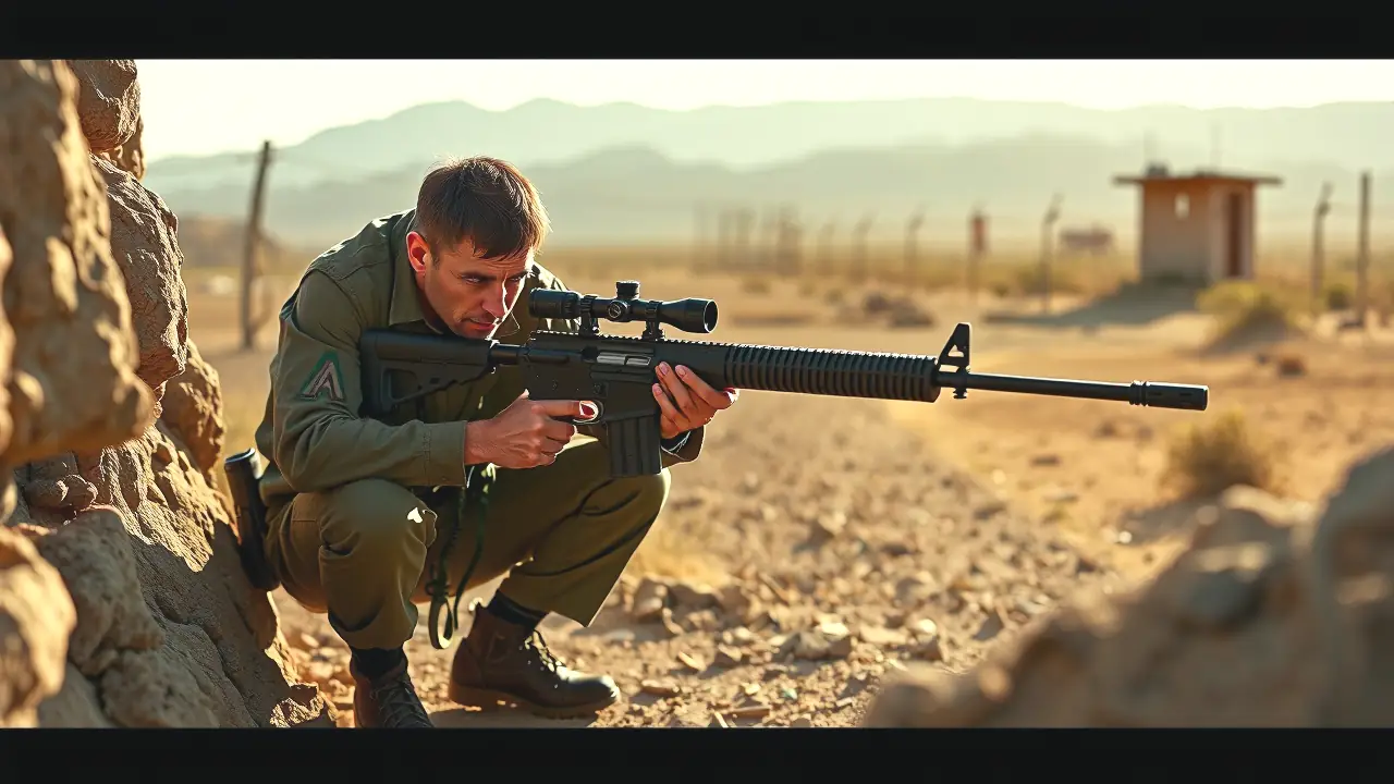 Un francotirador español solitario en el desierto