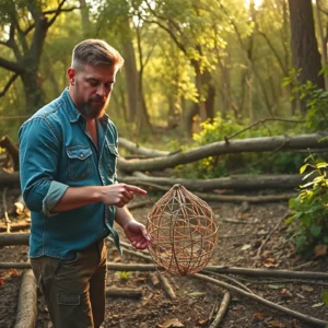 Un hombre robusto ayuda en el bosque