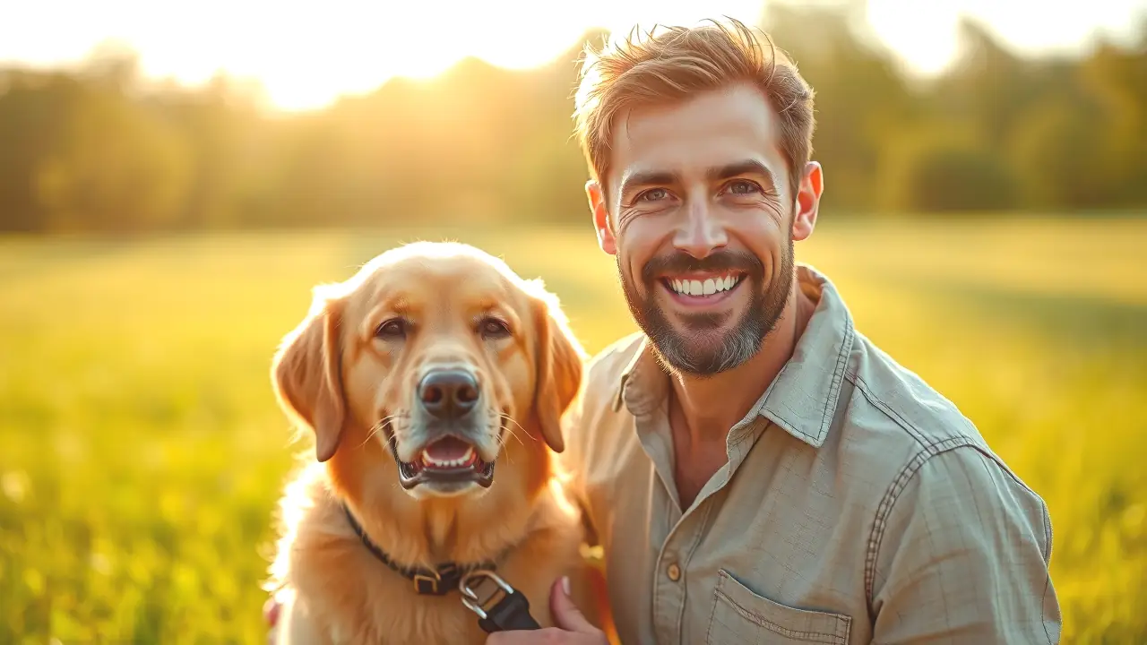 Tratamiento Leishmania Precio: Guía Completa para tu Perro 4 Un hombre amable sostiene su perro en luz cálida