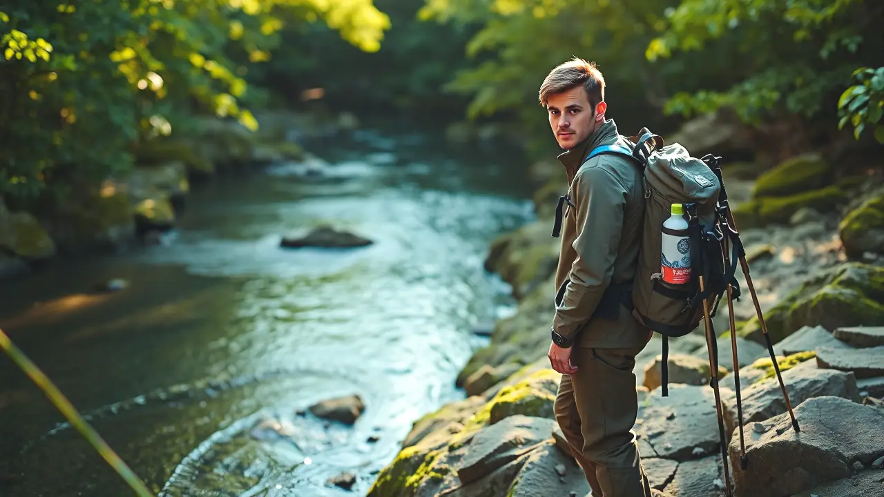 Un hombre atlético captura la naturaleza serena