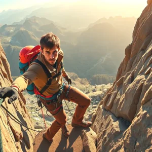 Un alpinista español asciende con determinación en la montaña