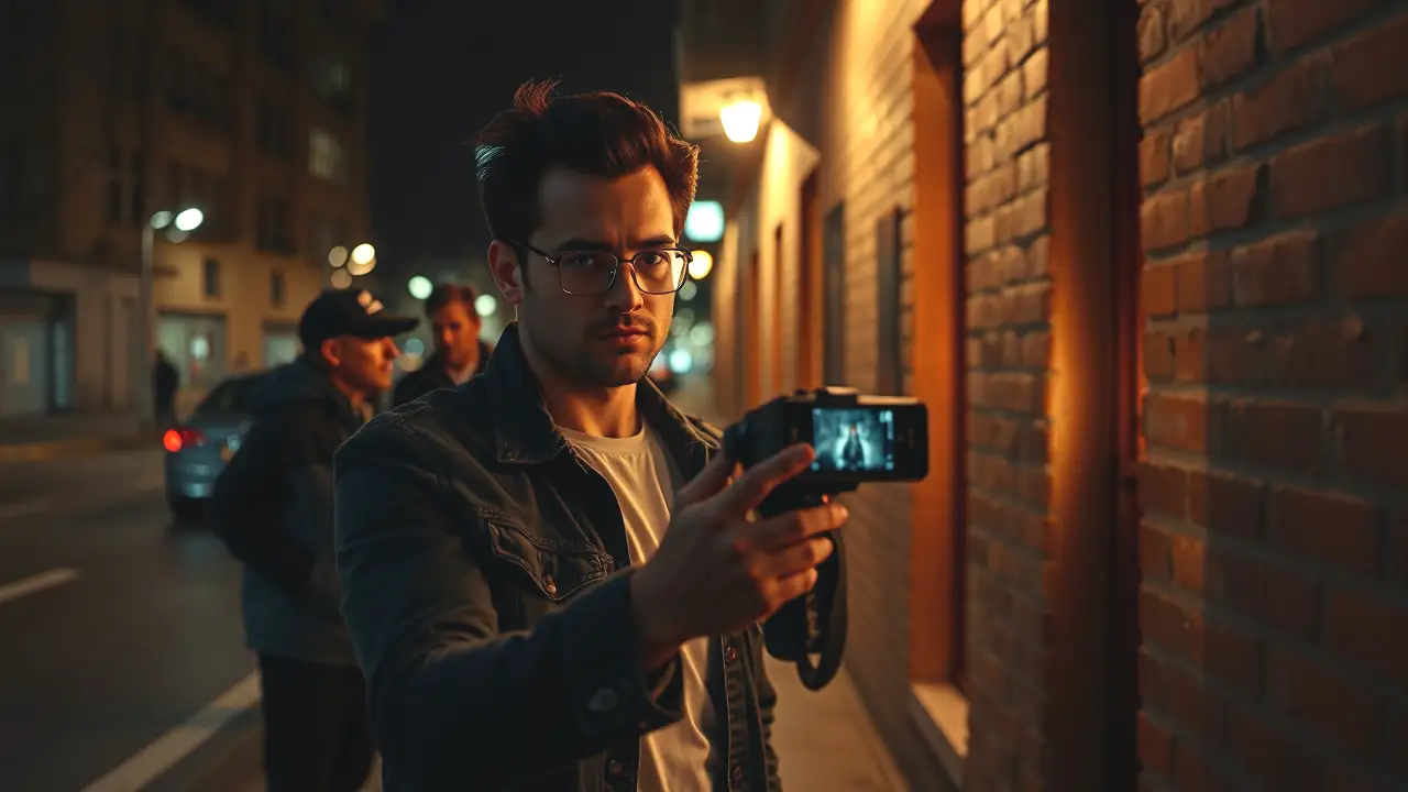 Un hombre observa la noche con tecnología misteriosa