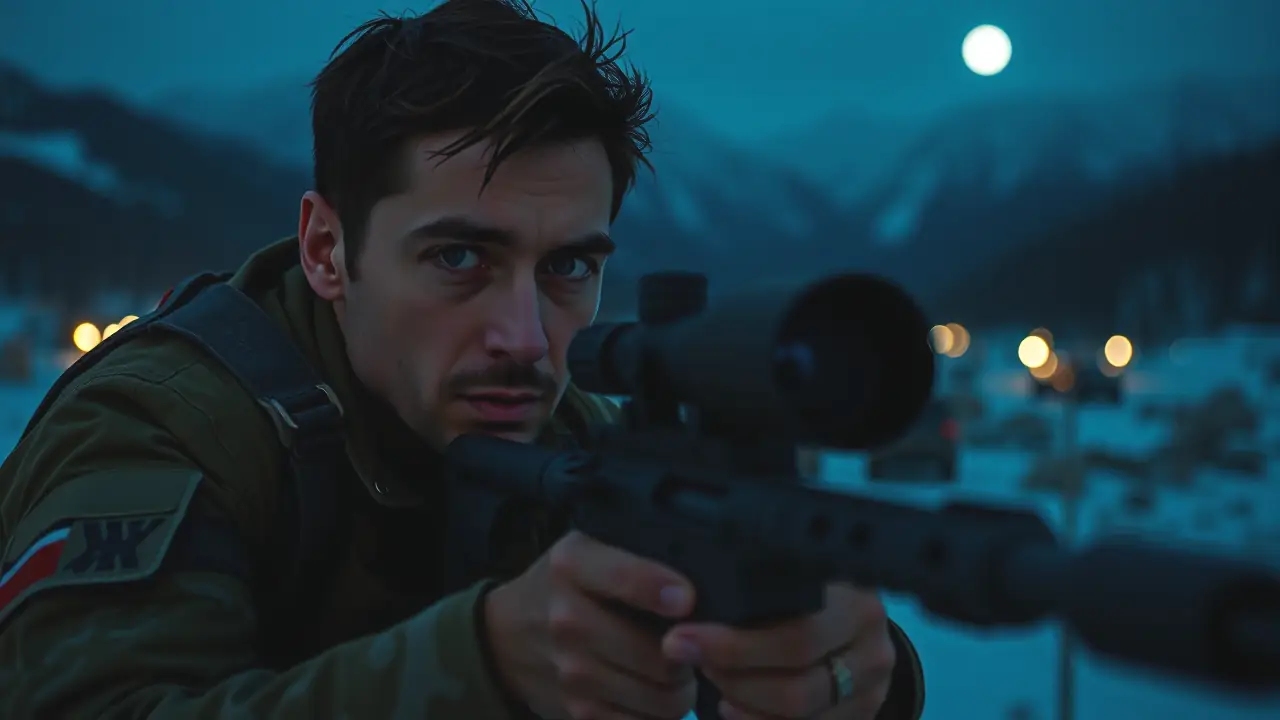 Soldado español en la nieve, mirada intensa