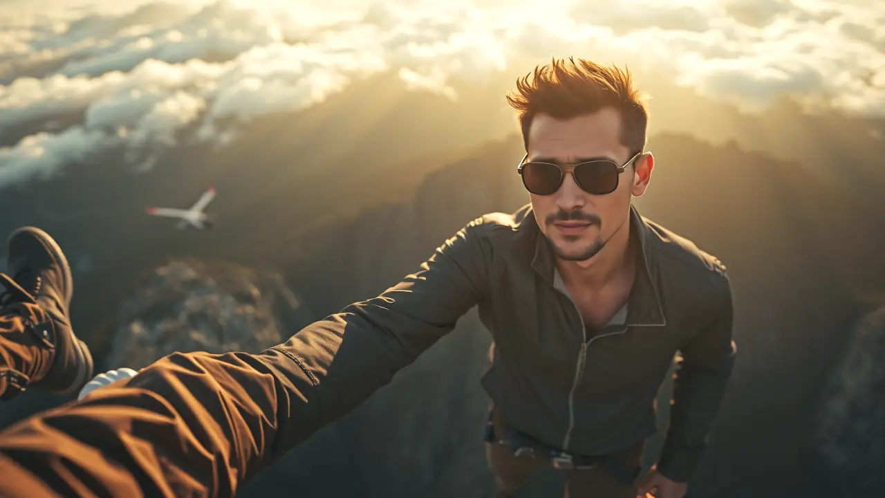 Un hombre aventurero captura la belleza montañosa