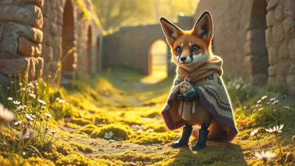 Un zorro español realista luce en la luz dorada