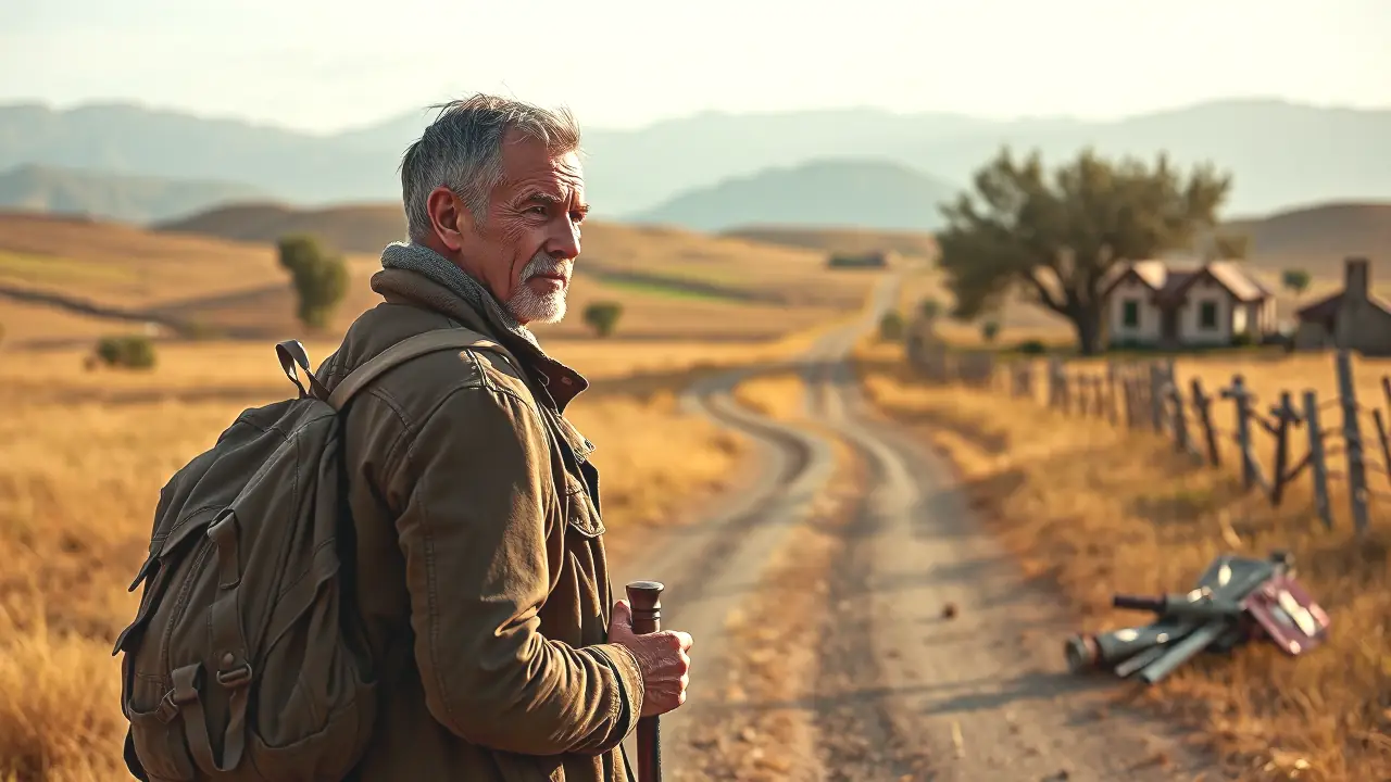 Un hombre melancólico contempla el paisaje español